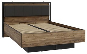 Pat dublu cu spațiu de depozitare OREN 140x200 cm, maro/negru