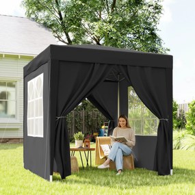 Outsunny Pavilion pliant, cort berărie, 4 pereți laterali detașabili, 2 ferestre, cadru metalic, 2 x 2m, Negru | Aosom Romania