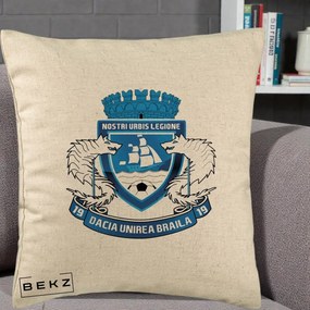 Perna Personalizata Dacia Unirea Braila 1919 Fotbal, 40x40 cm, Bej, Husa Detasabila, Perna Inclusa, BEKZ®