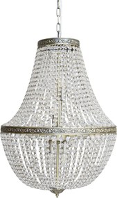 Candelabru francez din sticlă și fier, cu prisme din sticlă, finisaj alamă antichizată, H75 cm × Ø55 cm, „Versailles”