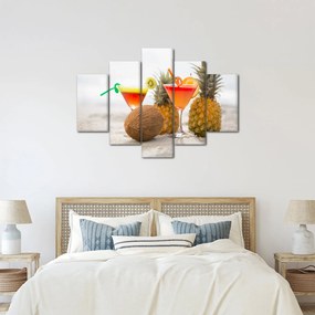 Tablou cu ananas și pahare pe plajă (150x105 cm)