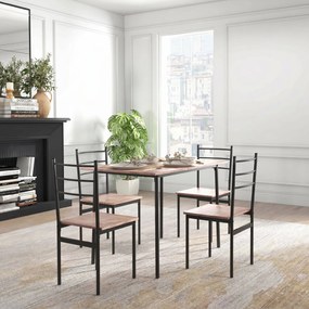 HOMCOM Set din 5 Piese cu Masă de Bucătărie Dreptunghiulară și 4 Scaune Moderne din MDF și Oțel, 110x70x75 cm , Maro | Aosom Romania