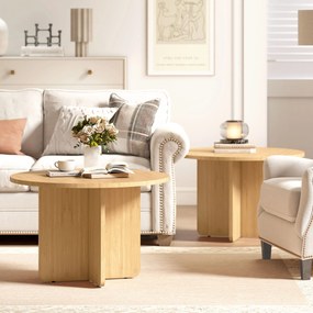 HOMCOM Masă de cafea rotundă, masă de living din bambus cu picior în cruce, natural | Aosom Romania