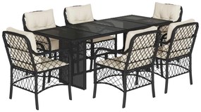 3212054 vidaXL Set mobilier de grădină cu perne, 7 piese, negru, poliratan