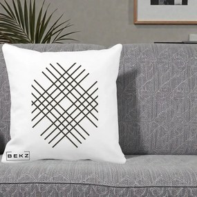 Perna Decorativa Geometric Grid, 40x40 cm, Alba Mata, Husa Detasabila, Perna Inclusa, BEKZ®
