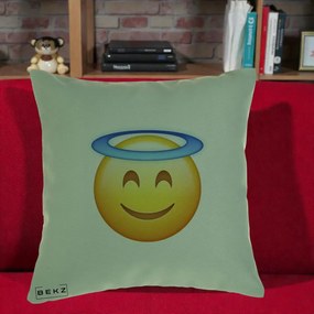Perna Decorativa Emoji Inger cu Aureola, 40x40 cm, Verde, Husa Detasabila, Perna Inclusa, BEKZ®