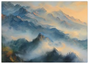 Tablou pe sticlă - Peisaj montan pictat (70x50 cm)