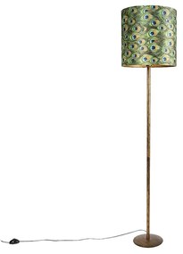 Lampă de podea vintage aurie cu abajur cu model de păun 40 cm - Simplo