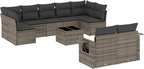 vidaXL Set mobilier de grădină cu perne, 10 piese, gri, poliratan