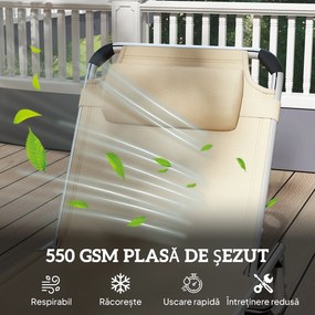Outsunny Șezlong de plajă, Pliabil cu suport pentru cap, spătar reglabil, aluminiu și textilene, bej | Aosom Romania