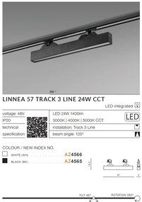 Spot LED directionabil pe sina LINNEA 57 TRACK 3Line CCT 24W negru