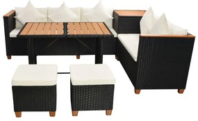 Set mobilier de gradina cu perne, 7 piese, negru, poliratan