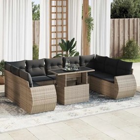 3326701 vidaXL Set mobilier de grădină cu perne, 10 piese, gri, poliratan