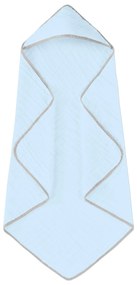 Prosop bebelus cu gluga din muselina patru straturi  80x80 cm Kidizi Light blue 100% bumbac delicat si absorbant