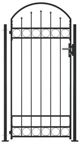 Poarta de gard cu varf arcuit si 2 stalpi, negru, 105 x 204 cm