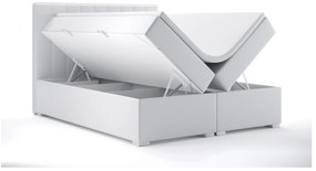 Pat matrimonial Boxspring 140 cm Ranaly (alb piele ecologică) (cu sp. depozitare). 1044307