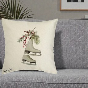 Perna Decorativa Patine cu Ramuri de Brad si Afine, 40x40 cm, Ecru, Husa Detasabila, Perna Inclusa, BEKZ®