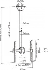 Suport de tavan pentru televizor Crown WM50K55CLG, 32-55", Rotire +180/-180, Negru
