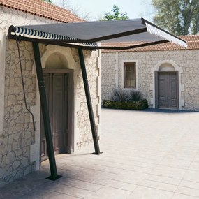 vidaXL Copertină retractabilă automat cu stâlpi, albastru&amp;alb, 3x2,5 m