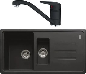 Set chiuveta bucatarie compozit Franke Malta 1 cuva 1/2 cu picurator 97x50 cm finisaj negru mat cu Novara Plus