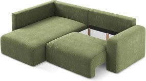 Colțar verde extensibil/cu spațiu de depozitare cu tapițerie din chenille (cu colț pe partea stângă/în formă de ”L”) Kona – Makamii