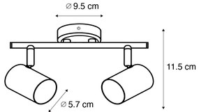 Spotlight modern negru cu lemn inclinabil cu 2 lumini - Jeana