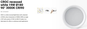 Spot LED incastrabil recessed white 19W 18cm 90 grade 3000K CRI90