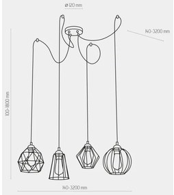 Lustră pe cablu GALAXY 4xE27/60W/230V