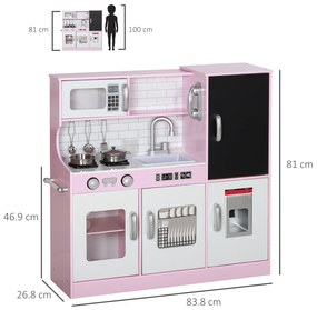 AIYAPLAY Set de bucătărie pentru copii cu oale, tablă, telefon, mașină de gheață, cuptor, 83,8 x 26,8 x 81 cm, Roz | Aosom Romania