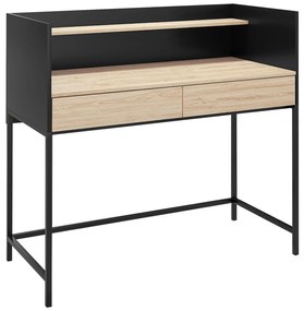 HOMCOM Birou cu 2 Sertare, Raft Superior și Mânere Ascunse, Birou Modern din Lemn și Oțel, 106x51,5x102,5 cm, Negru | Aosom Romania