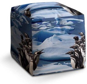 Taburet Cube pinguini, albastru