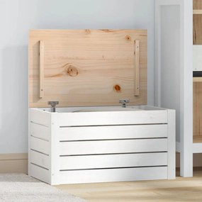 823615 vidaXL Cutie de depozitare, alb, 59,5x36,5x33 cm, lemn masiv de pin
