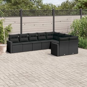 3251772 vidaXL Set mobilier de grădină cu perne, 9 piese, negru, poliratan