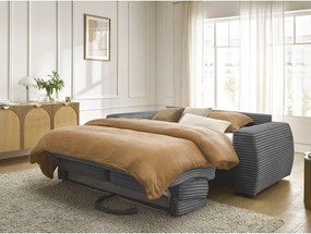 Canapea gri închis pentru dormitul zilnic/extensibilă cu tapițerie din catifea reiată 220 cm Hugo – Bobochic Paris