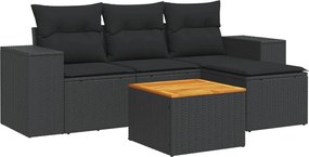 vidaXL Set mobilier de grădină cu perne, 5 piese, negru, poliratan
