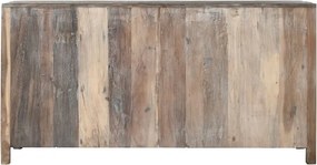 Bufet din lemn reciclat, natur, cu 4 uși vitrate și mânere din metal negru, aspect rustic, finisaj natural, 90 x 170 x 40 cm, „Valmira”