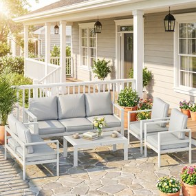 Outsunny Mobilier de Grădină din Aluminiu cu Canapea 3 Locuri, 2 Fotolii și Masă pentru Exterior, Alb | Aosom Romania