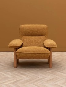 Fotoliu din stofa boucle si cadru din lemn masiv, design retro, 82,5×96×86,5 cm, „Biskit"