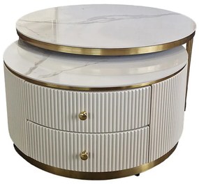 Masa de cafea Luis alb/marmura alba/auriu ø80/h41 cm