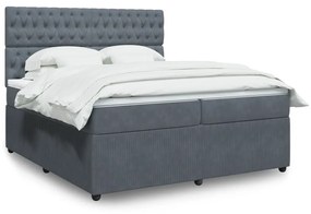 3292437 vidaXL Pat box spring cu saltea, gri închis, 200x200 cm, catifea