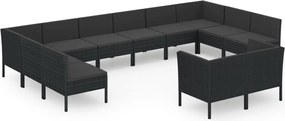 vidaXL Set mobilier de grădină cu perne, 12 piese, negru, poliratan