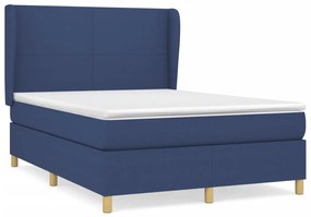 Pat box spring cu saltea, albastru, 140x200 cm, textil Albastru, 140 x 190 cm, Design simplu