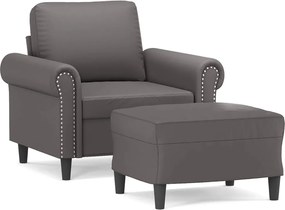 vidaXL Fotoliu canapea cu taburet, gri, 60 cm, piele ecologică