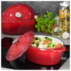 Oala din fonta Kinghoff KH 1530, 30 cm, 4,5 L, Forma ovala, Emailata, Inducție, Rosu