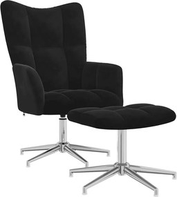 vidaXL Scaun de relaxare cu taburet, negru, catifea