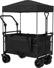 Outsunny Cărucior de grădină pliabil cu roți mari blocabile, bară reglabilă și suport pentru pahare pentru camping 125x59x133 cm Negru | Aosom Romania