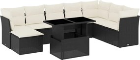 vidaXL Set mobilier de grădină cu perne, 9 piese, negru, poliratan