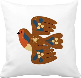 Perna Decorativa Patrata Pasare, 40x40 cm, Alba Mata, Husa Detasabila, Perna Inclusa, BEKZ®