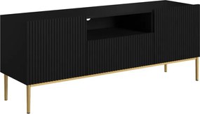 Comodă TV Nicole 150 cm cu nișă - picioare negru mat / auriu