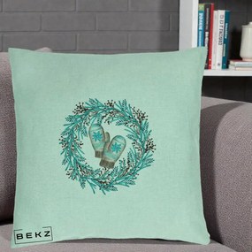 Perna Decorativa Coroana Turcoaz cu Manusi, 40x40 cm, Verde Menta, Husa Detasabila, Perna Inclusa, BEKZ®